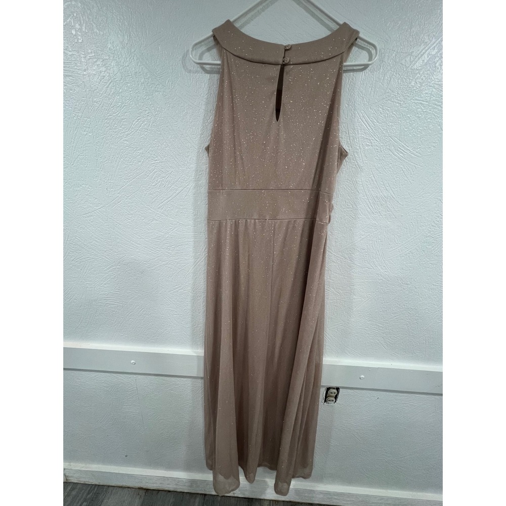 En Focus Women Champagne Glitter Keyhole Maxi Dress Sleeveless Formal Gown 14W - Picture 3 of 7